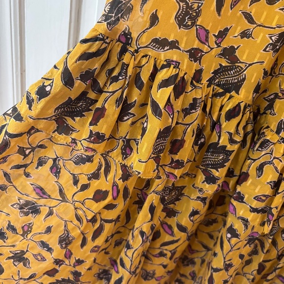 Ulla Johnson Dania Ruffled Midi Dress Handkerchief Hem Gold Size 8 Medium - Picture 13 of 15